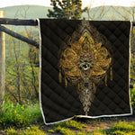 Golden Spiritual Lotus Print Quilt