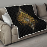 Golden Spiritual Lotus Print Quilt