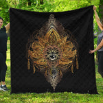Golden Spiritual Lotus Print Quilt