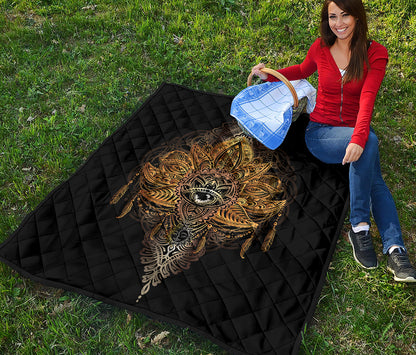 Golden Spiritual Lotus Print Quilt