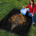 Golden Spiritual Lotus Print Quilt