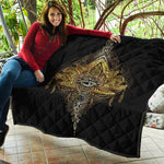 Golden Spiritual Lotus Print Quilt