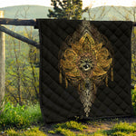 Golden Spiritual Lotus Print Quilt