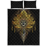 Golden Spiritual Lotus Print Quilt Bed Set