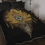 Golden Spiritual Lotus Print Quilt Bed Set