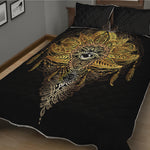 Golden Spiritual Lotus Print Quilt Bed Set