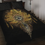 Golden Spiritual Lotus Print Quilt Bed Set