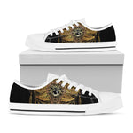 Golden Spiritual Lotus Print White Low Top Shoes