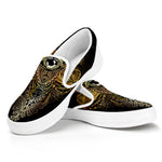 Golden Spiritual Lotus Print White Slip On Shoes
