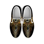 Golden Spiritual Lotus Print White Slip On Shoes