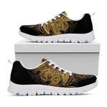 Golden Spiritual Lotus Print White Sneakers