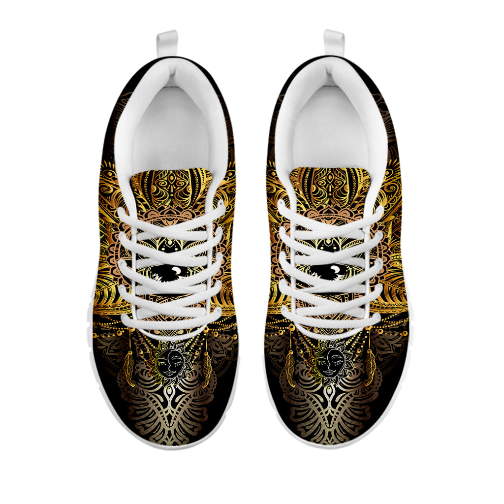 Golden Spiritual Lotus Print White Sneakers