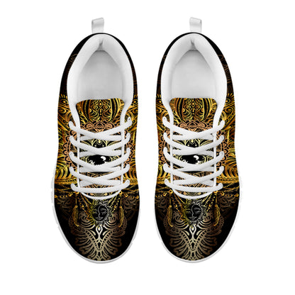Golden Spiritual Lotus Print White Sneakers