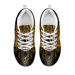 Golden Spiritual Lotus Print White Sneakers