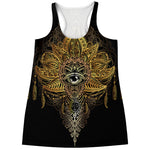 Golden Spiritual Lotus Print Women's Racerback Tank Top