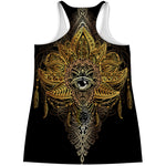 Golden Spiritual Lotus Print Women's Racerback Tank Top