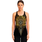 Golden Spiritual Lotus Print Women's Racerback Tank Top