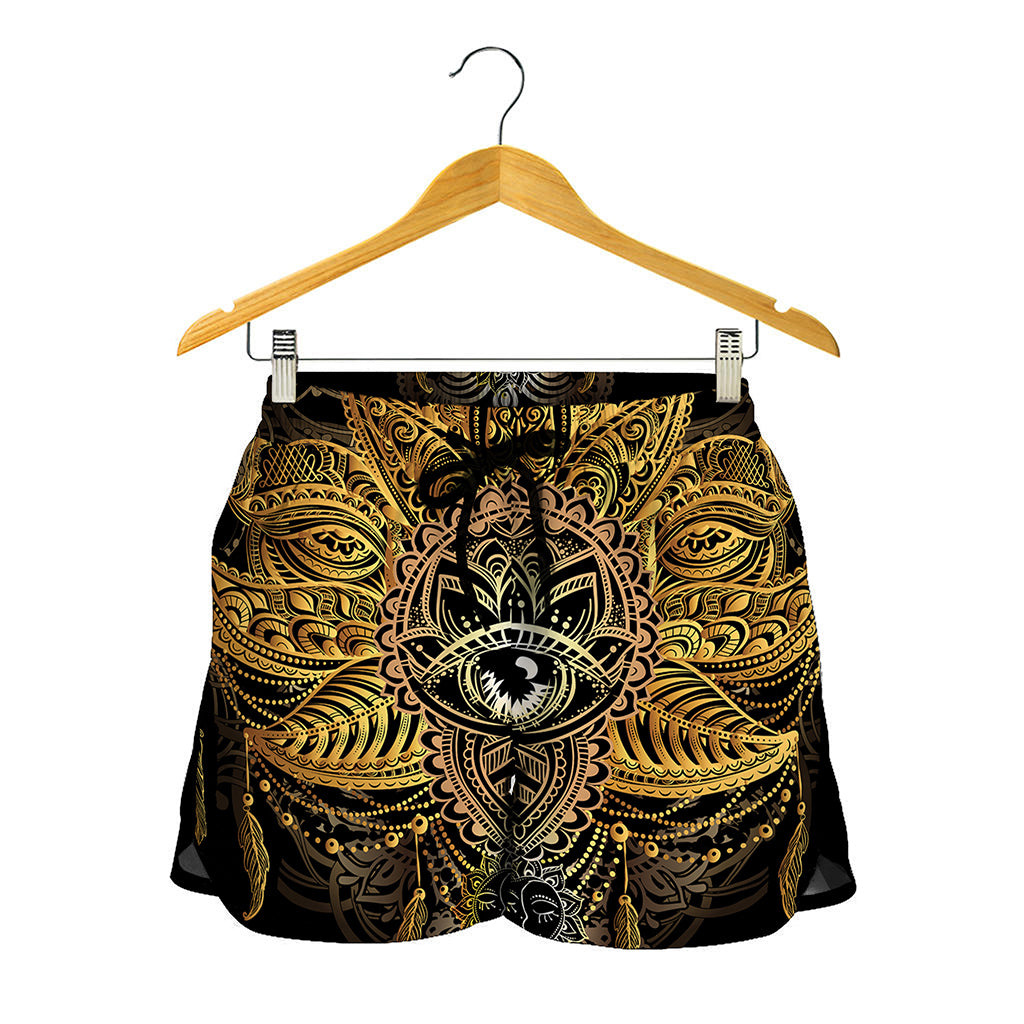 Golden Spiritual Lotus Print Women's Shorts