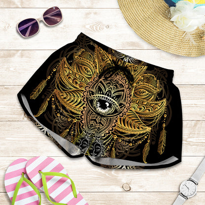 Golden Spiritual Lotus Print Women's Shorts