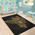 Golden Spiritual Owl Print Area Rug