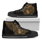 Golden Spiritual Owl Print Black High Top Shoes