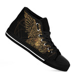 Golden Spiritual Owl Print Black High Top Shoes