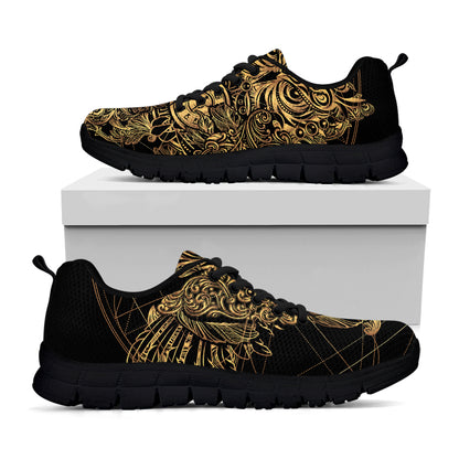 Golden Spiritual Owl Print Black Sneakers