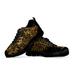 Golden Spiritual Owl Print Black Sneakers