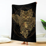 Golden Spiritual Owl Print Blanket