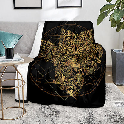 Golden Spiritual Owl Print Blanket