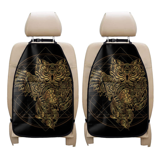 Golden Spiritual Owl Print Car Seat Organizers