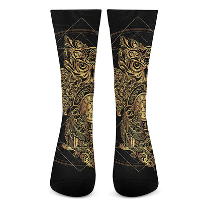 Golden Spiritual Owl Print Crew Socks