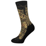 Golden Spiritual Owl Print Crew Socks