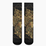 Golden Spiritual Owl Print Crew Socks