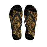 Golden Spiritual Owl Print Flip Flops