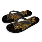 Golden Spiritual Owl Print Flip Flops