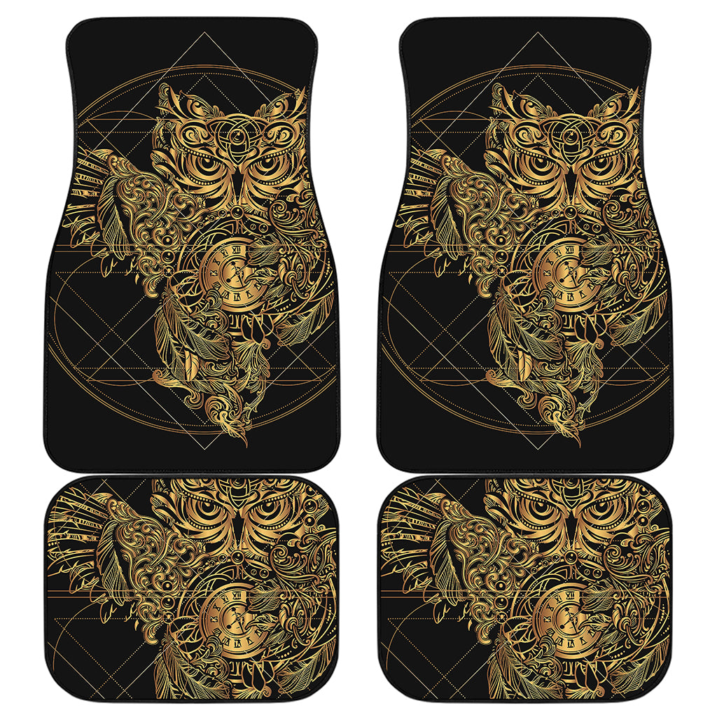 Golden Spiritual Owl Print Front and Back Car Floor Mats