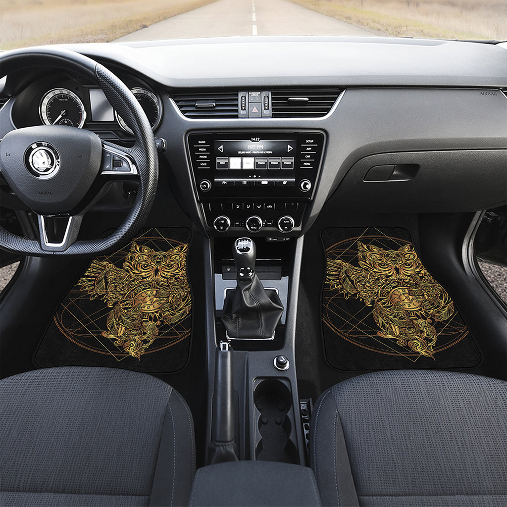 Golden Spiritual Owl Print Front and Back Car Floor Mats