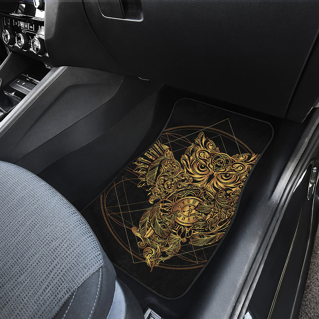 Golden Spiritual Owl Print Front and Back Car Floor Mats