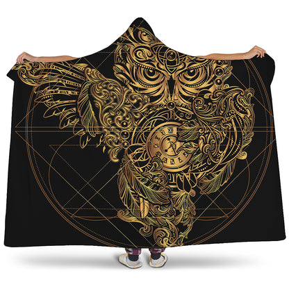Golden Spiritual Owl Print Hooded Blanket