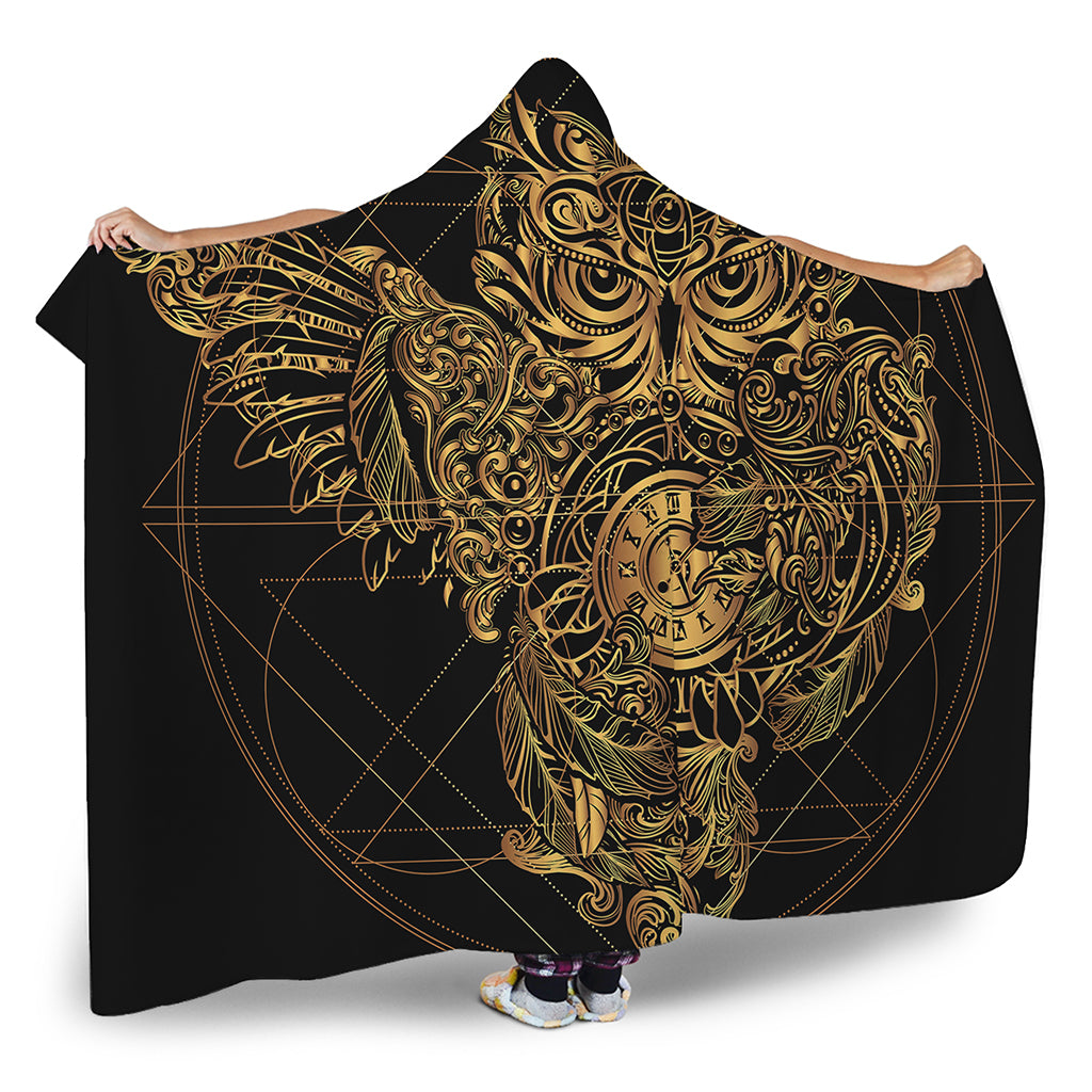 Golden Spiritual Owl Print Hooded Blanket