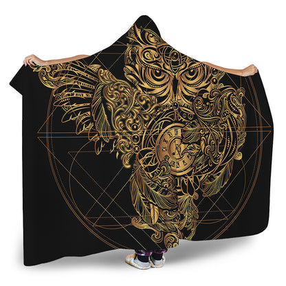 Golden Spiritual Owl Print Hooded Blanket