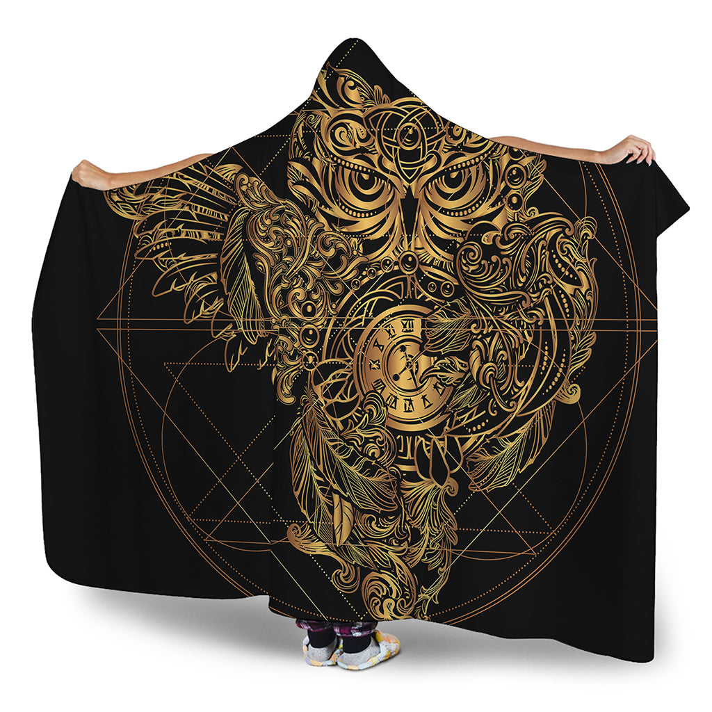 Golden Spiritual Owl Print Hooded Blanket