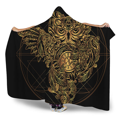 Golden Spiritual Owl Print Hooded Blanket