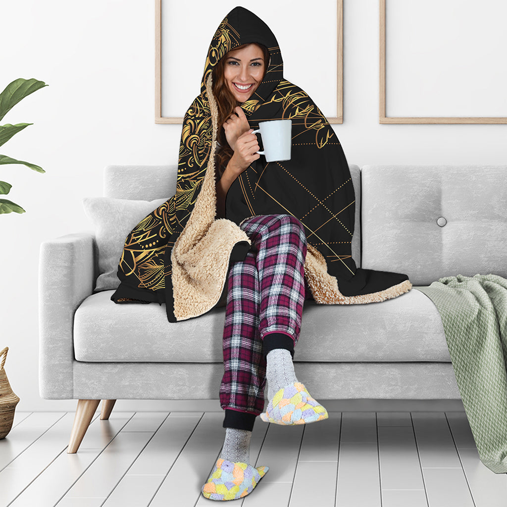 Golden Spiritual Owl Print Hooded Blanket