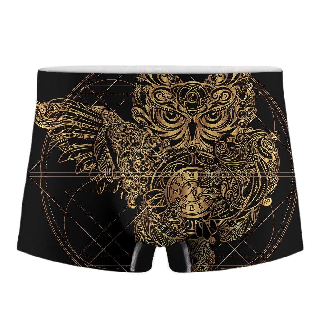 Golden Spiritual Owl Print Men's Boxer Briefs