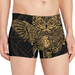 Golden Spiritual Owl Print Men's Boxer Briefs