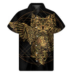 Golden Spiritual Owl Print Men's Short Sleeve Shirt