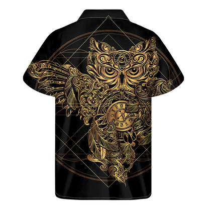 Golden Spiritual Owl Print Men's Short Sleeve Shirt