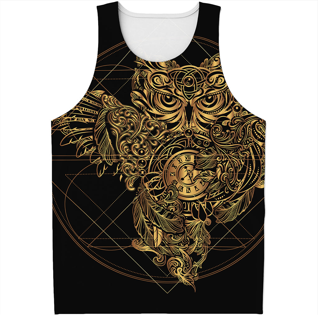 Golden Spiritual Owl Print Men's Tank Top